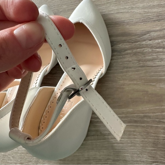 Bridal White Satin Ankle Strap Heels - Picture 12 of 13
